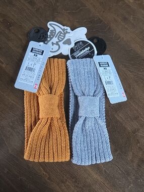 Baby Knit Bow XS Headband Set - Mustard & Light Gray 38-45cm